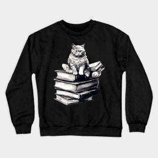 Bookish cat sleeping on books - Kitten lady & librarian gift Crewneck Sweatshirt